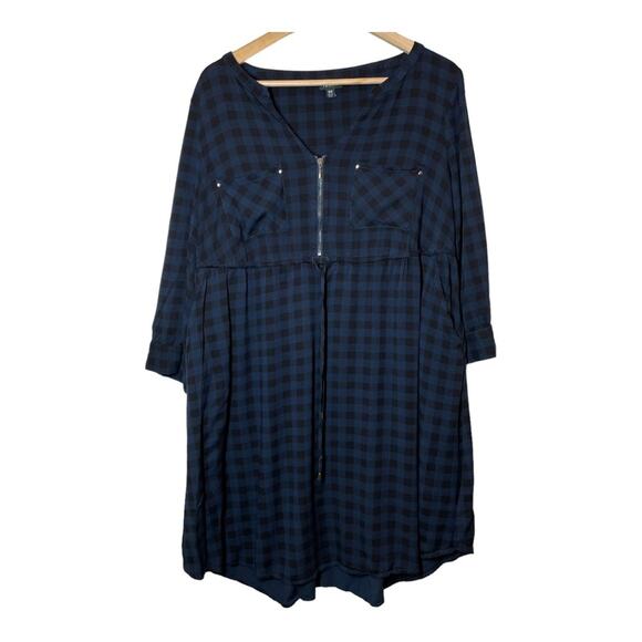 Torrid Navy Gingham Drawstring Challis Shirt Dress Medium -  Large - Picture 4 of 13